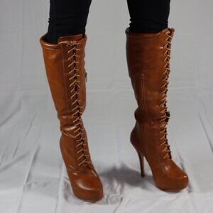 Nature Breeze "AMBER" Platform Stiletto Vegan Tan Boots Tan 6-1/2